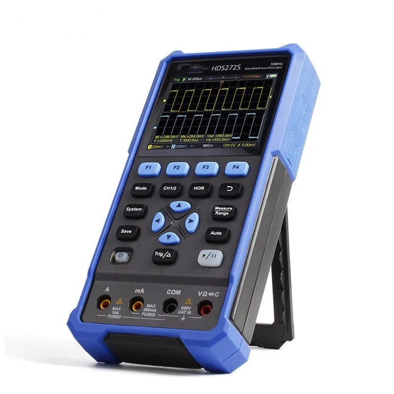 Owon HDS272 handheld digital oscilloscope with probes and accessories for automotive diagnostics