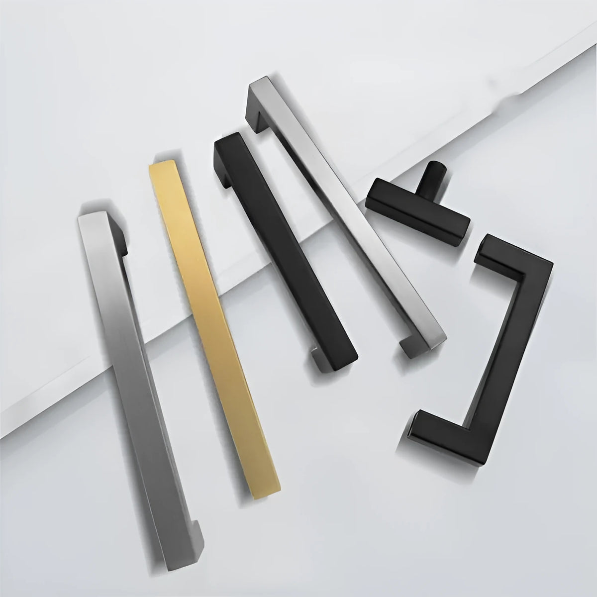 Stainless steel square pipe door handle for cabinets in brushed silver, black, or gold finish