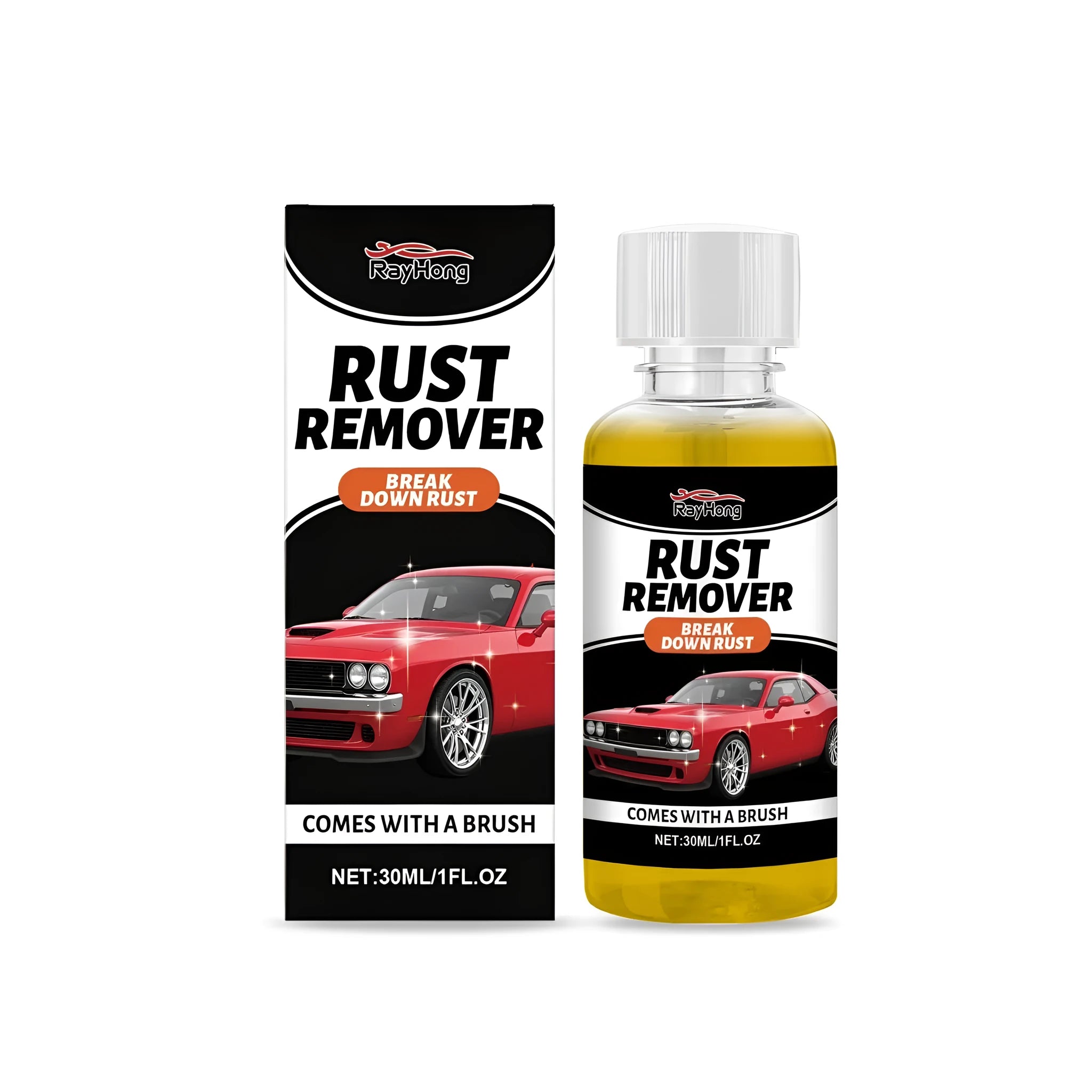 30ml bottle of liquid rust remover with citric acid formula for metal cleaning
