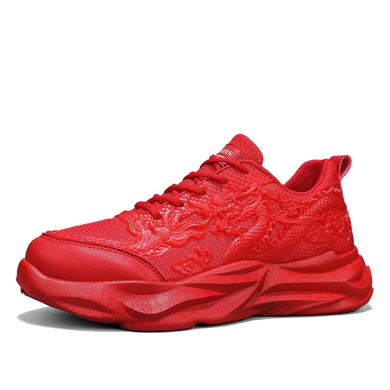 Casual fly knit sneakers with breathable upper and dragon design colour options