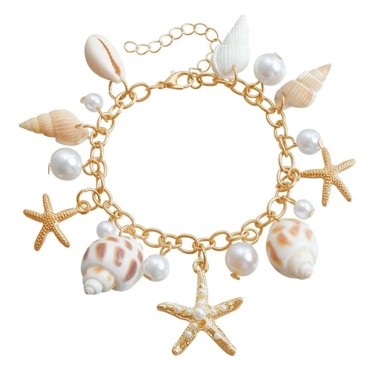 Women's alloy star-design waist chain and matching bracelet jewellery set on a white background.
