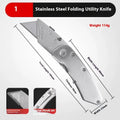 Stainless steel folding art knife with black blade and assorted replacement blades