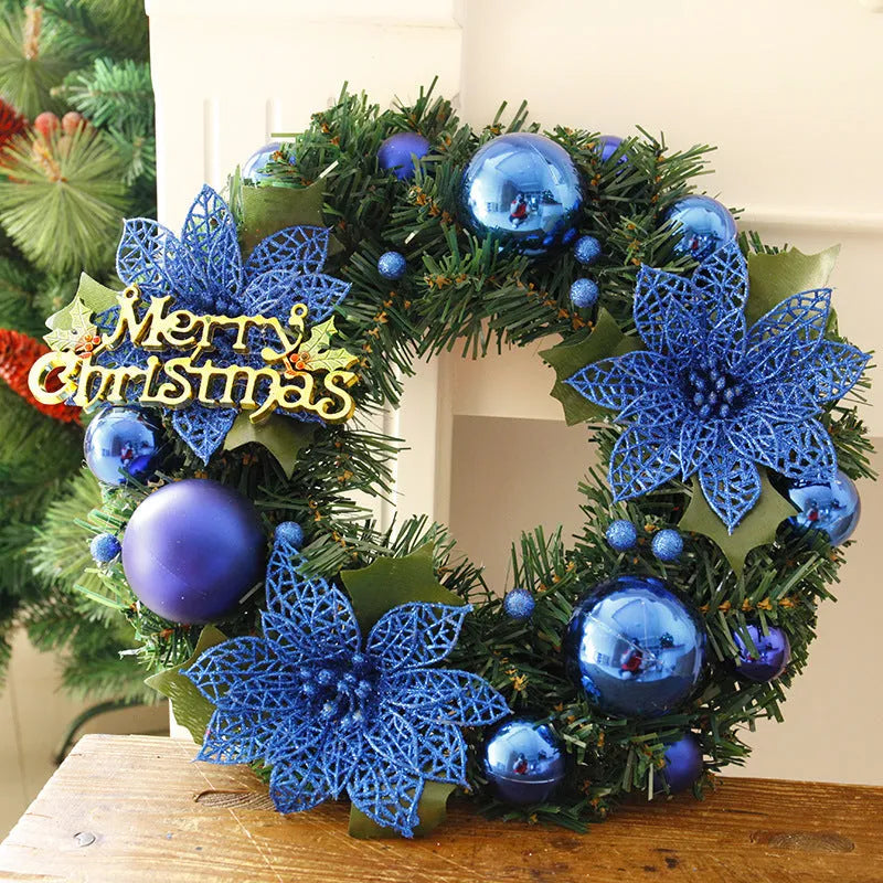 30cm diameter plastic Christmas wreath in multicolour decoration for a front door