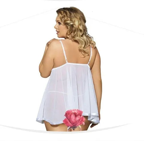 Women's seamless lace and mesh lingerie sleepdress in black, available in big code sizes up to 6XL