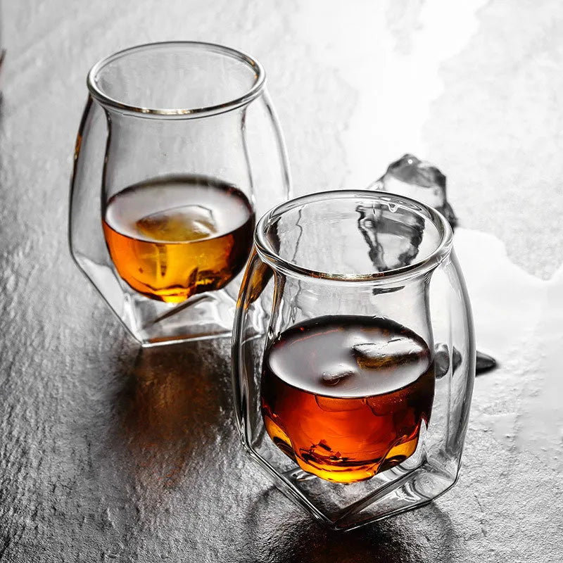 180ml handmade double glazed borosilicate whiskey glass with thermal insulation