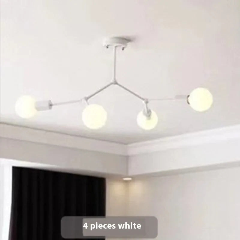 Iron ceiling light fixture in Nordic style with multiple arms, available in black or white.