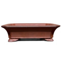 Light brown stoneware rectangular bonsai flowerpot, 17cm bottom diameter, high temperature fired