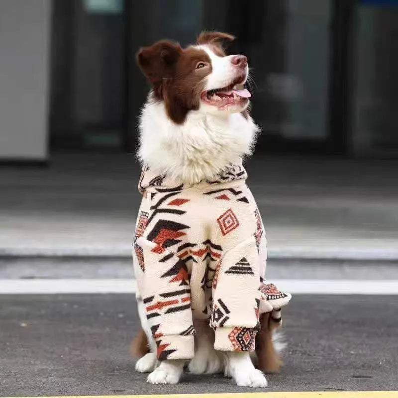Thick warm arctic fleece winter coat for large dogs in Beige Apricot or Green, polyester, sizes S to 3XL.