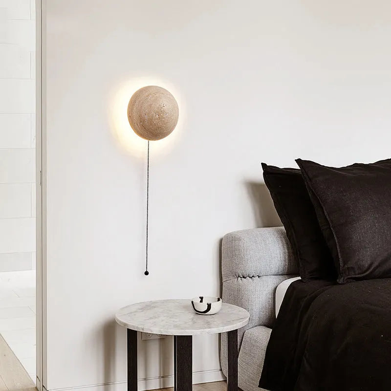 Yellow cave stone semicircle wall lamp with vintage design and pull switch