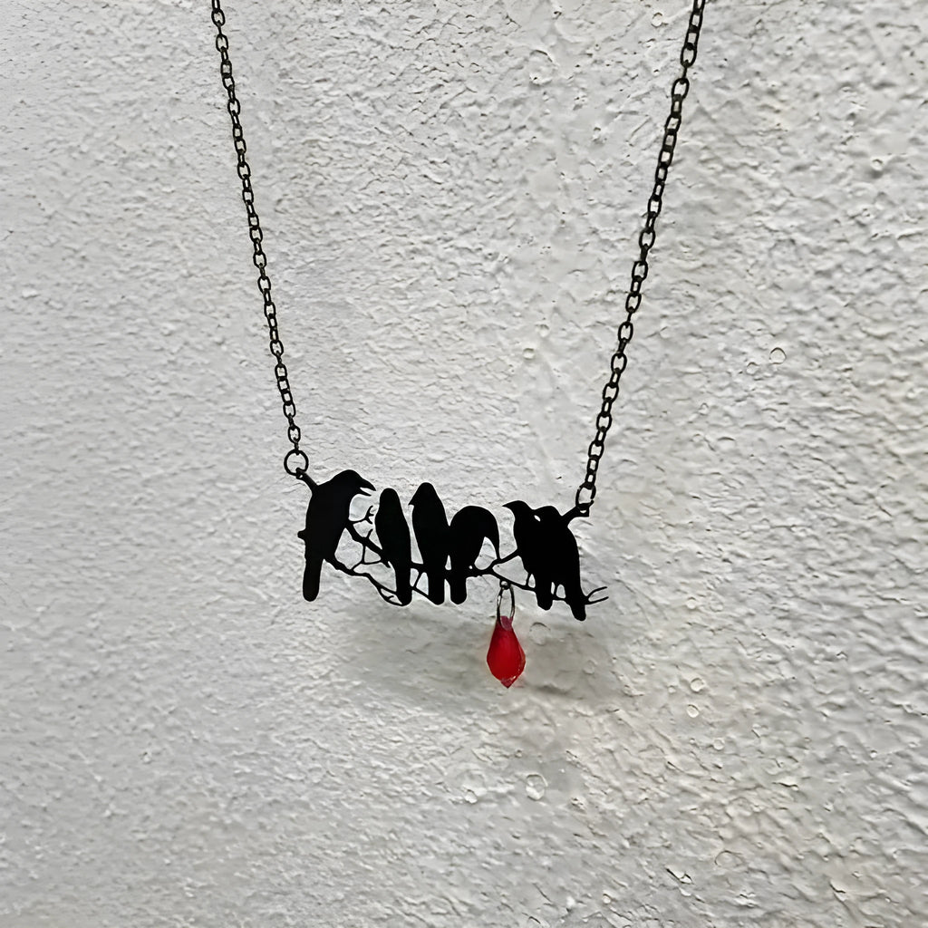 Black crow necklace with cross chain design for gothic alternative fashion jewellery