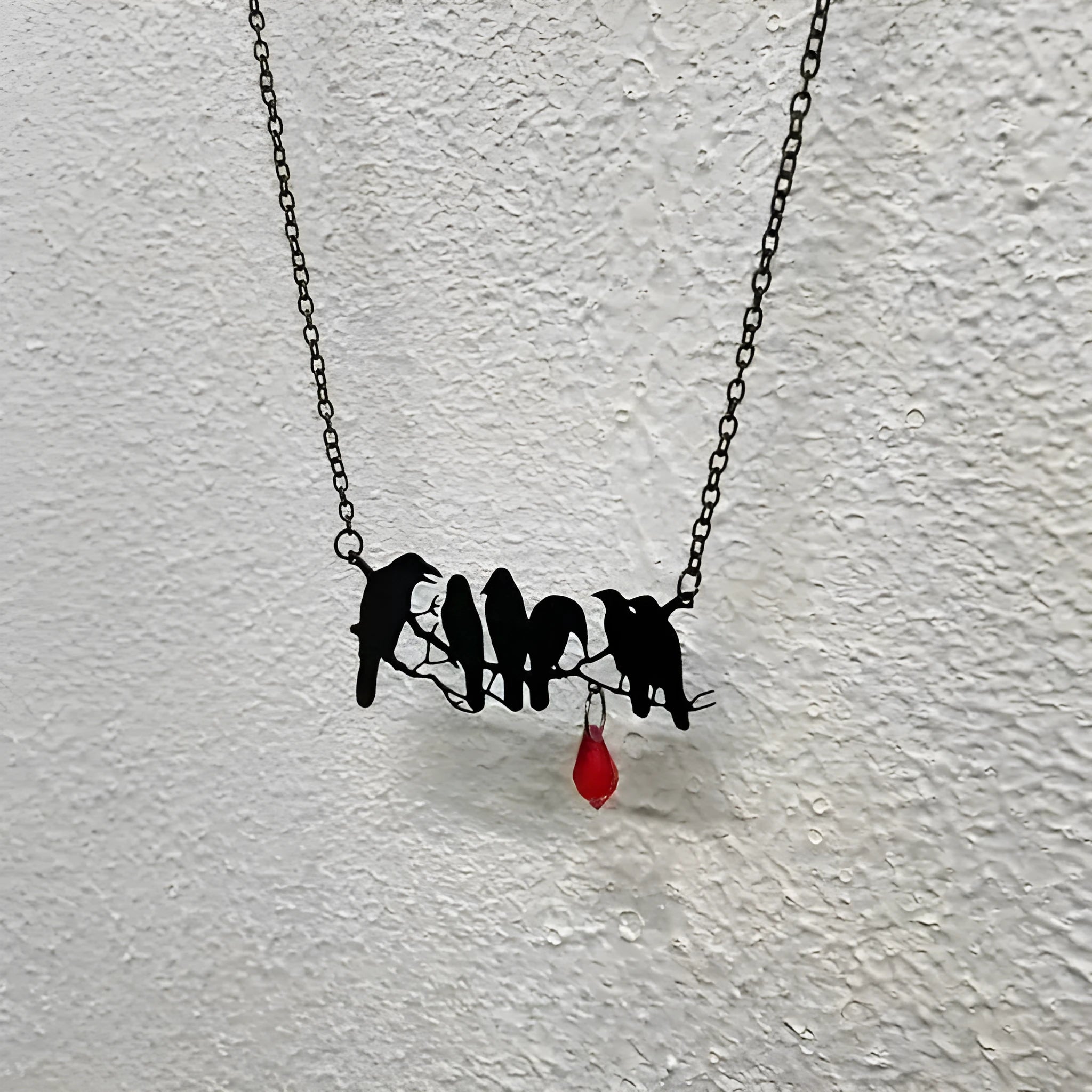 Black crow necklace with cross chain design for gothic alternative fashion jewellery