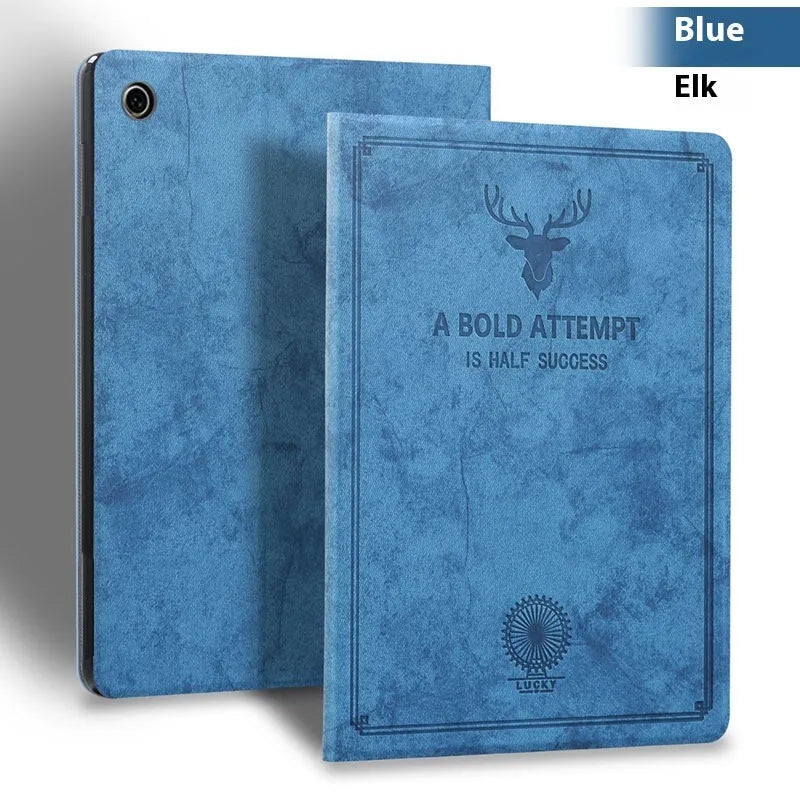 Protective clamshell case with deer pattern in TPU leather for Apple iPad in black brown grey and blue