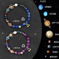 Two natural stone beaded bracelets with adjustable closures on a textured background.
