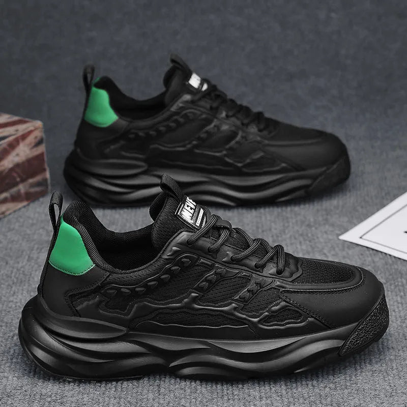 Men's breathable mesh shoes with PU mesh upper in round toe design, available in white and black