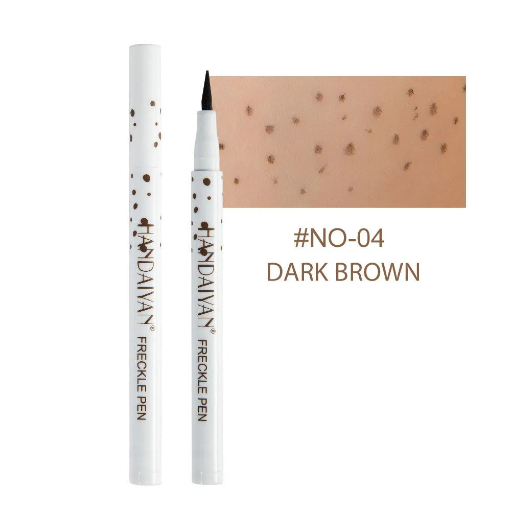 Dark brown waterproof freckle pen with precision tip for natural-looking makeup application.