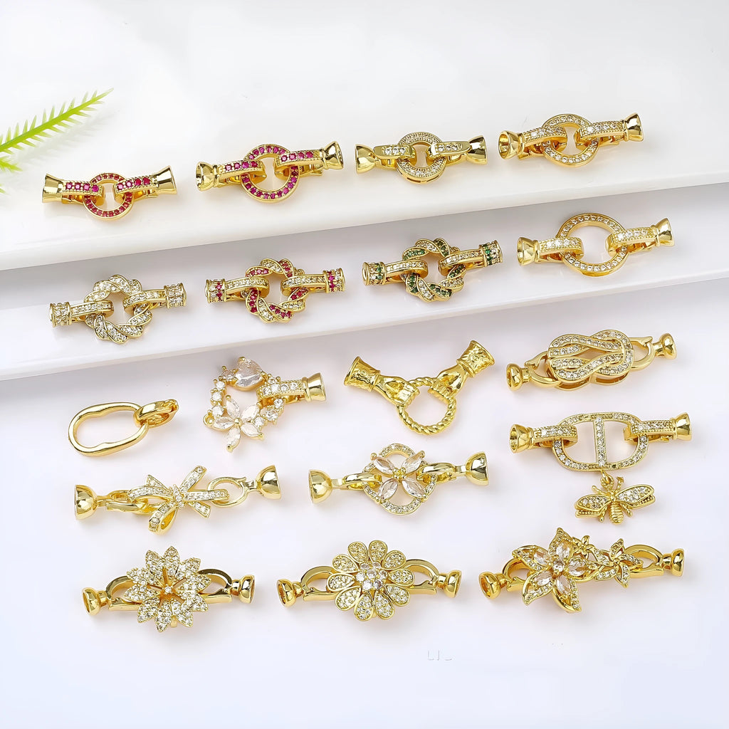 18K gold colour electroplated necklace buckle clasp for DIY jewellery making with small metal chain