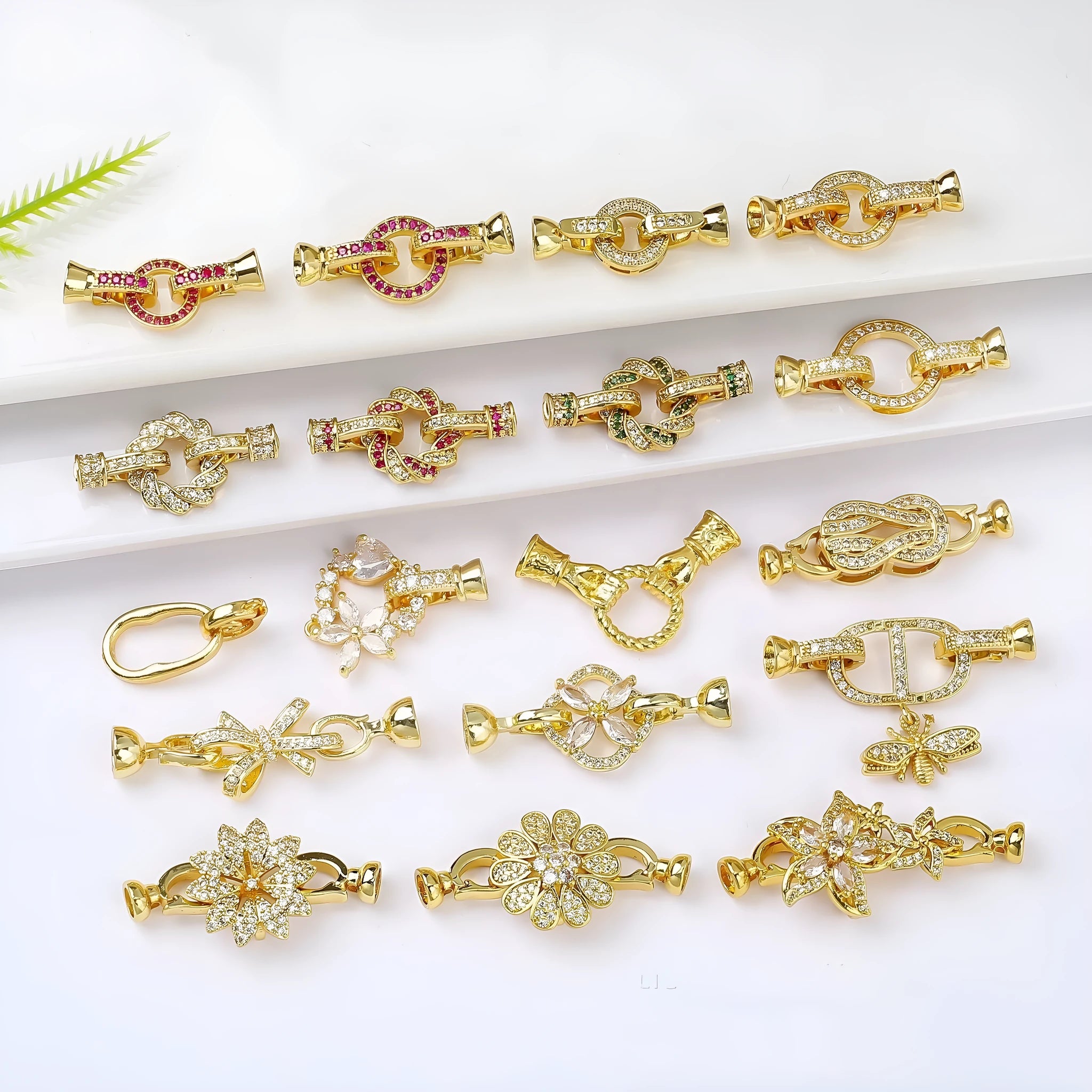 18K gold colour electroplated necklace buckle clasp for DIY jewellery making with small metal chain