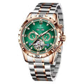 Men's automatic mechanical watch with mineral glass face and stainless steel strap in business style