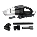 Portable handheld car vacuum cleaner in orange, black or blue with 12V plug and attachments