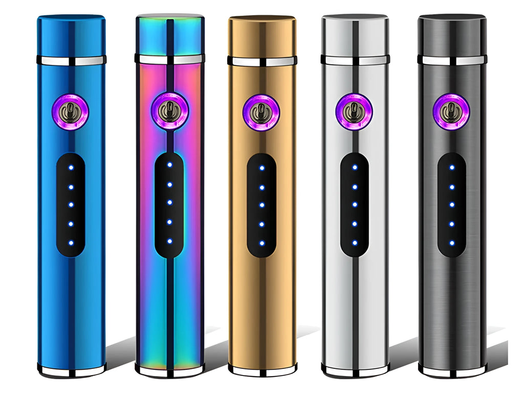 Metal USB electronic cigarette lighter in cylindrical design with USB charging cable, 8.4cm long