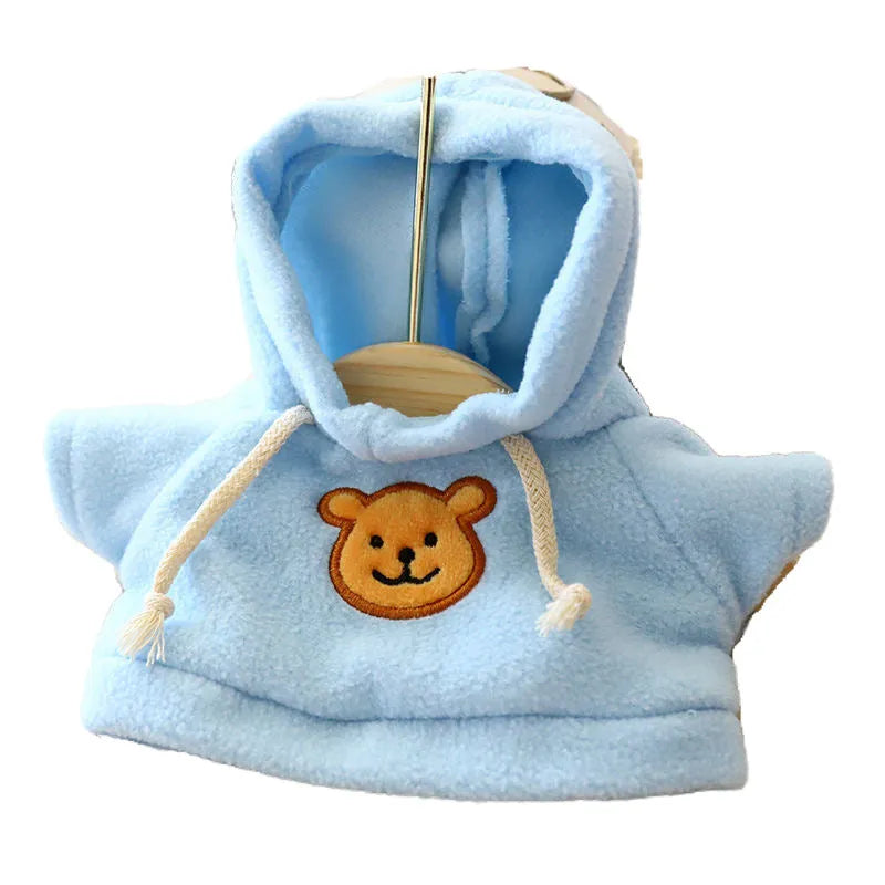 A blue balaclava-style hoodie sweater for a small dog or cat on a white background.