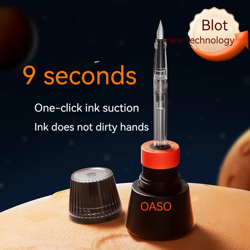 Automatic suction pen set with plastic shell, 0.5mm or 0.38mm nib option, ink feeder, and handbag