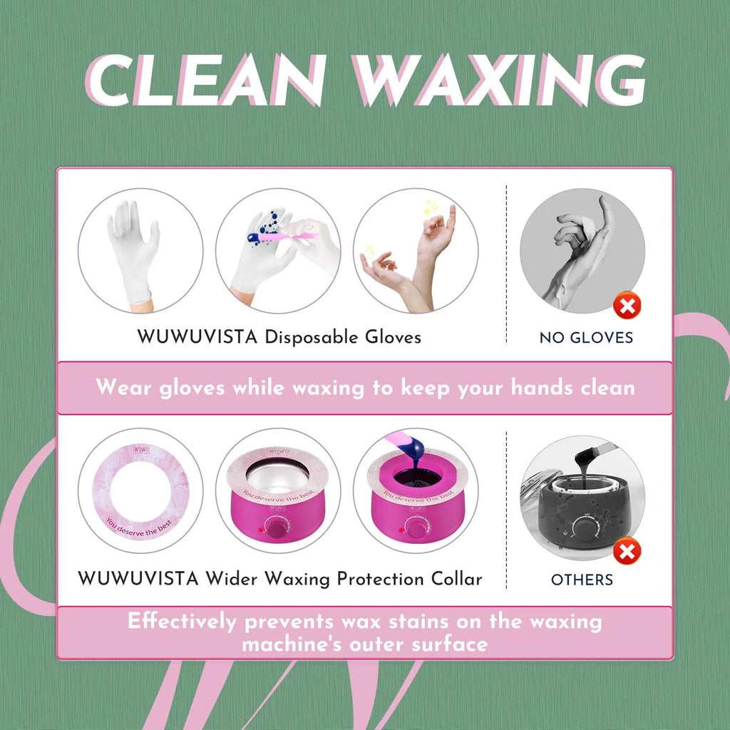 WUWUVISTA 56-piece professional waxing kit with black wax warmer, pots of coloured wax beads, silicone applicators, and aftercare products.