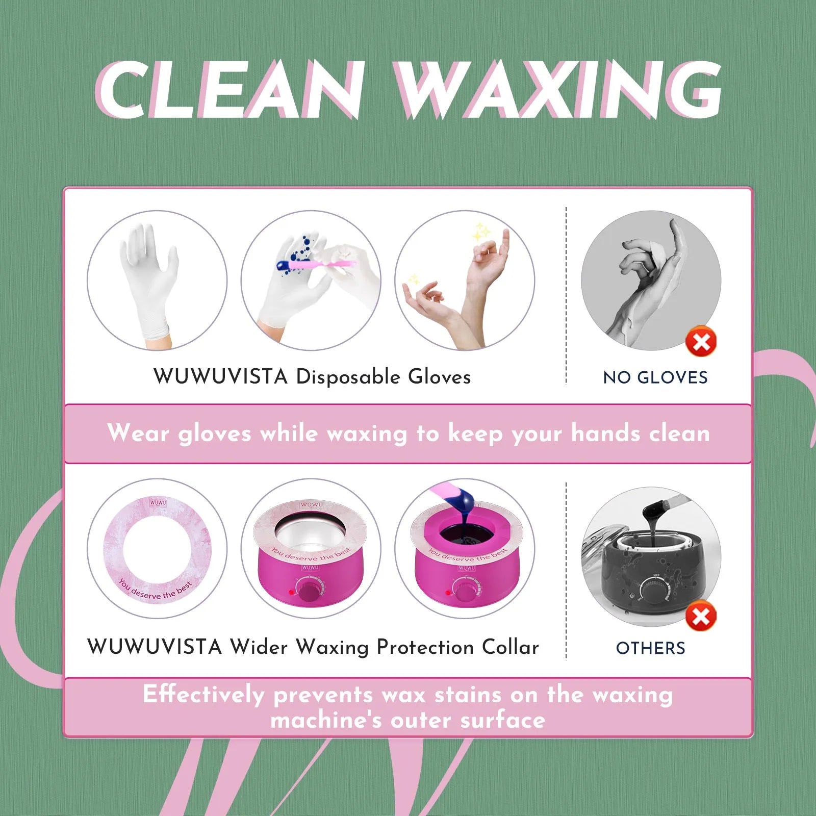 WUWUVISTA 56-piece professional waxing kit with black wax warmer, pots of coloured wax beads, silicone applicators, and aftercare products.