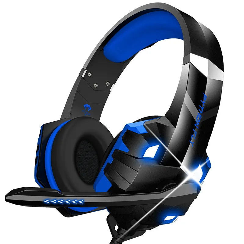 Wired gaming headset with microphone and breathing LED lights in multiple colour options