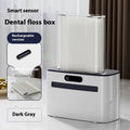Automatic induction dental floss box in dark grey, gold, or light grey plastic with USB-C charging port.