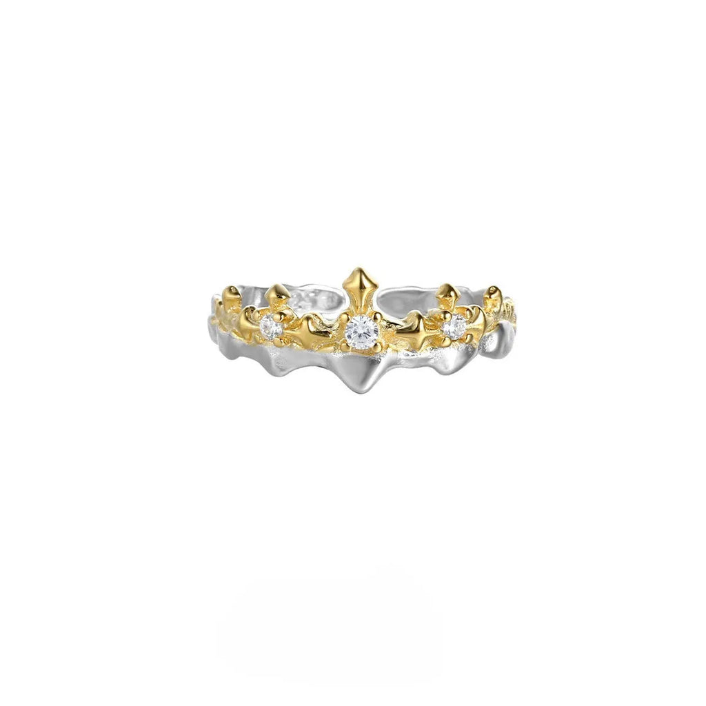 Princess knight couple rings with adjustable opening in electroplated white gold and black gold colours