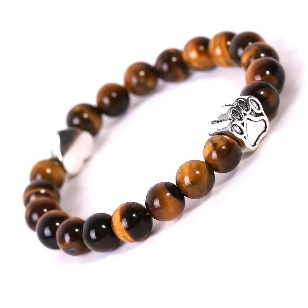 Tigereye Indian agate dog's paw beaded bracelet with geometric design