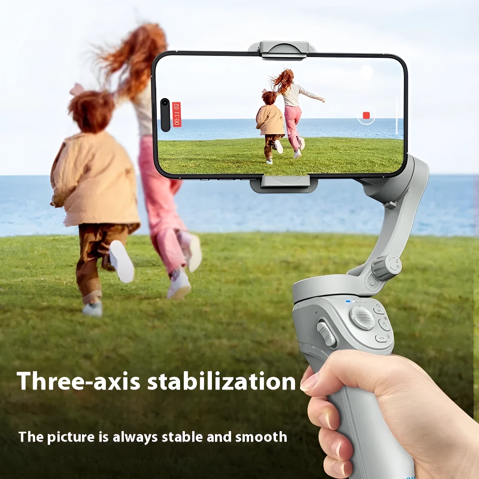 Grey nylon portable folding intelligent gimbal for smartphone video stabilisation