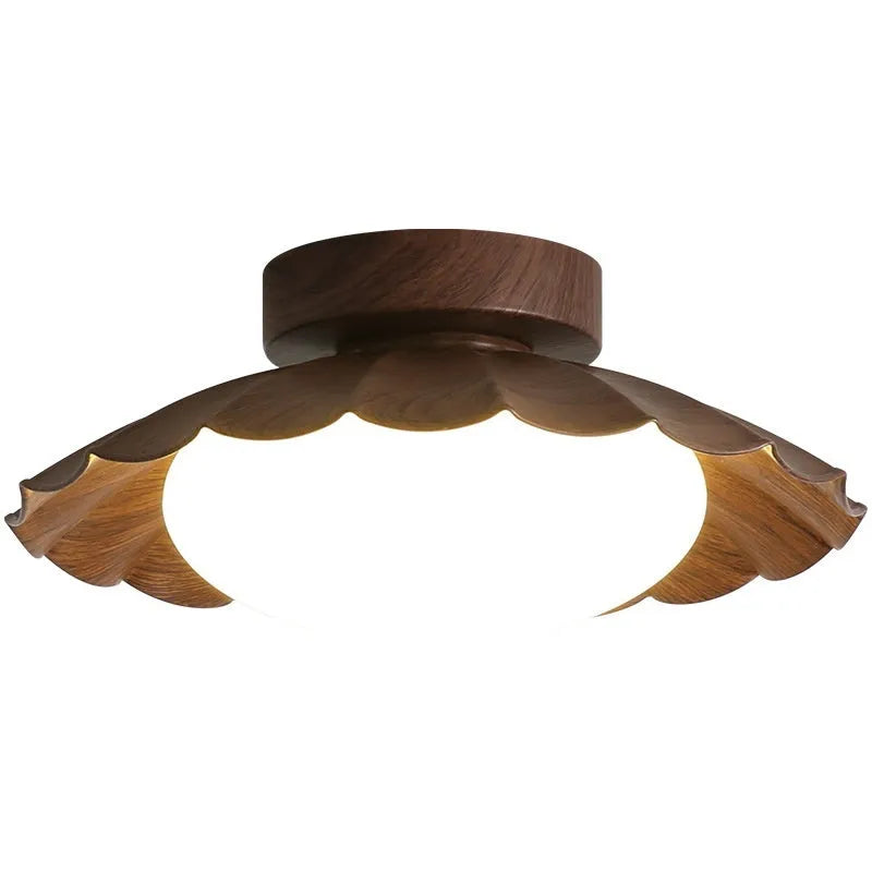 Mid-ancient silent balcony LED ceiling light round 25 beige walnut iron acrylic shade three-colour modes