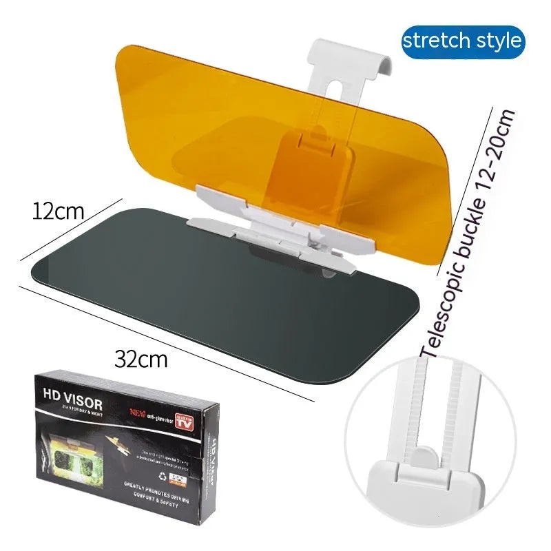 Telescopic anti-high beam car sun visor with acrylic lens and stretch button spring installation