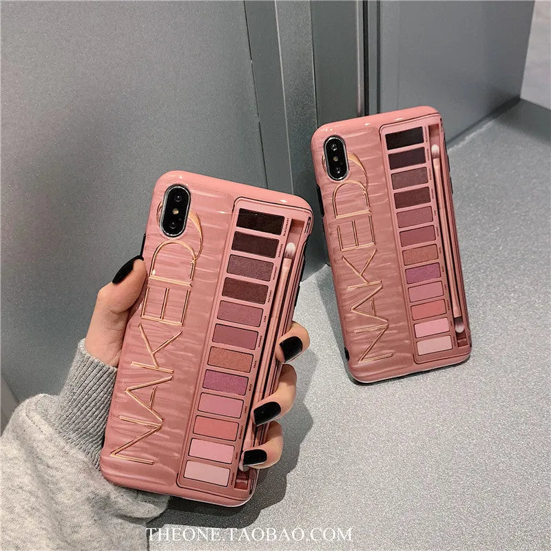 Silicone phone case with textured eye shadow design for iPhone, shown in flesh colour.