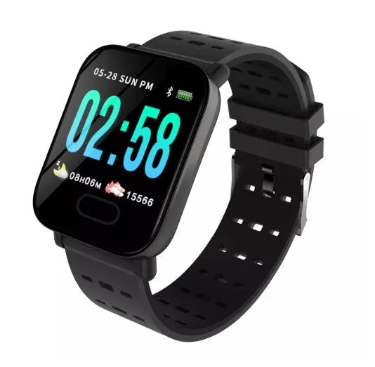 A6 colour screen smart bracelet in blue, black or orange with zinc alloy case and silicone strap