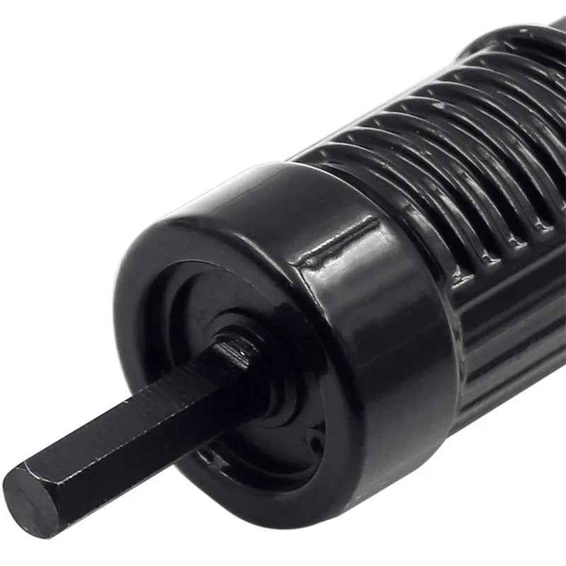 Black metal electric drill rivet gun conversion tool with handle, wrench, and rivet heads