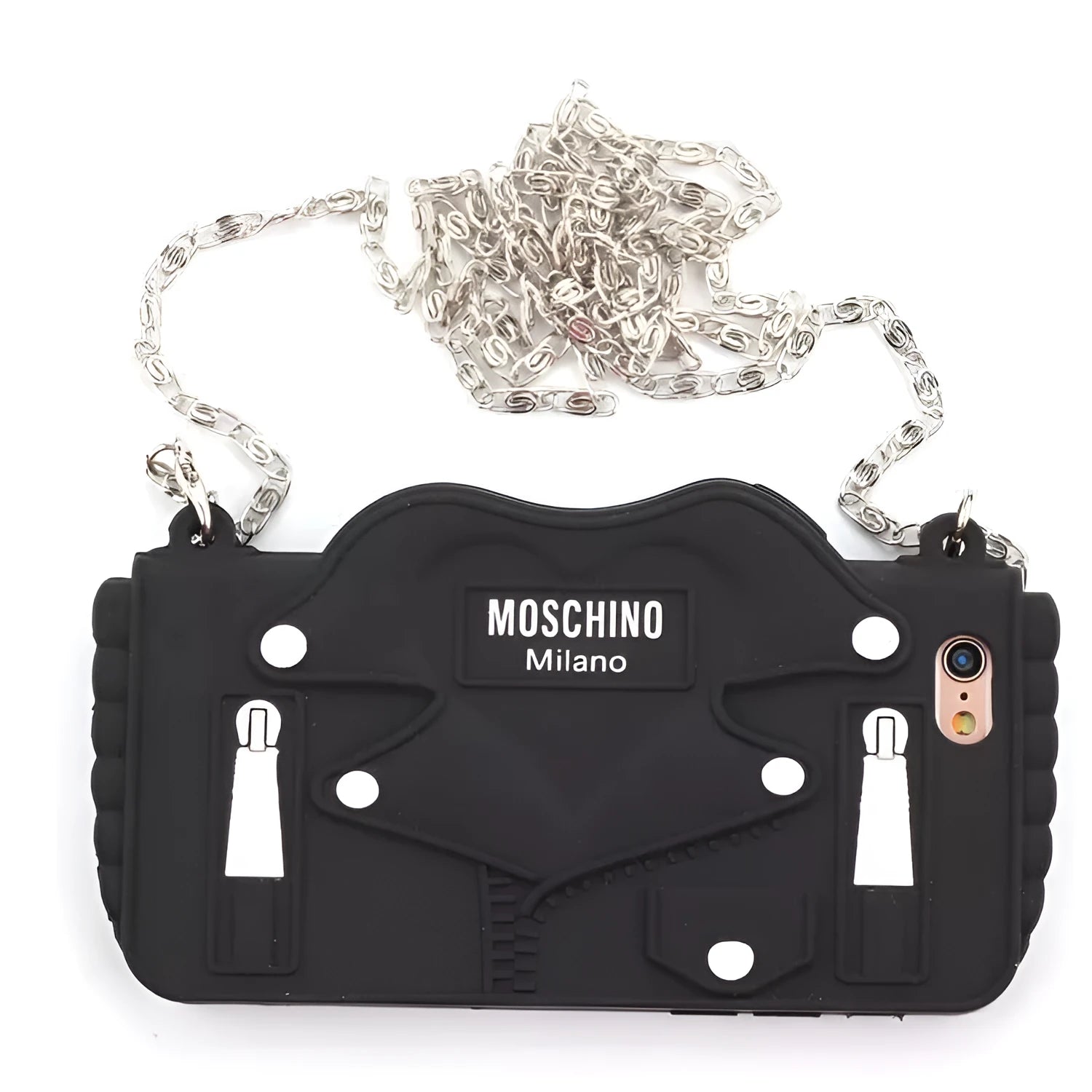 Black silica gel protective phone case with chain and slanting luxury design for iPhone X/XS