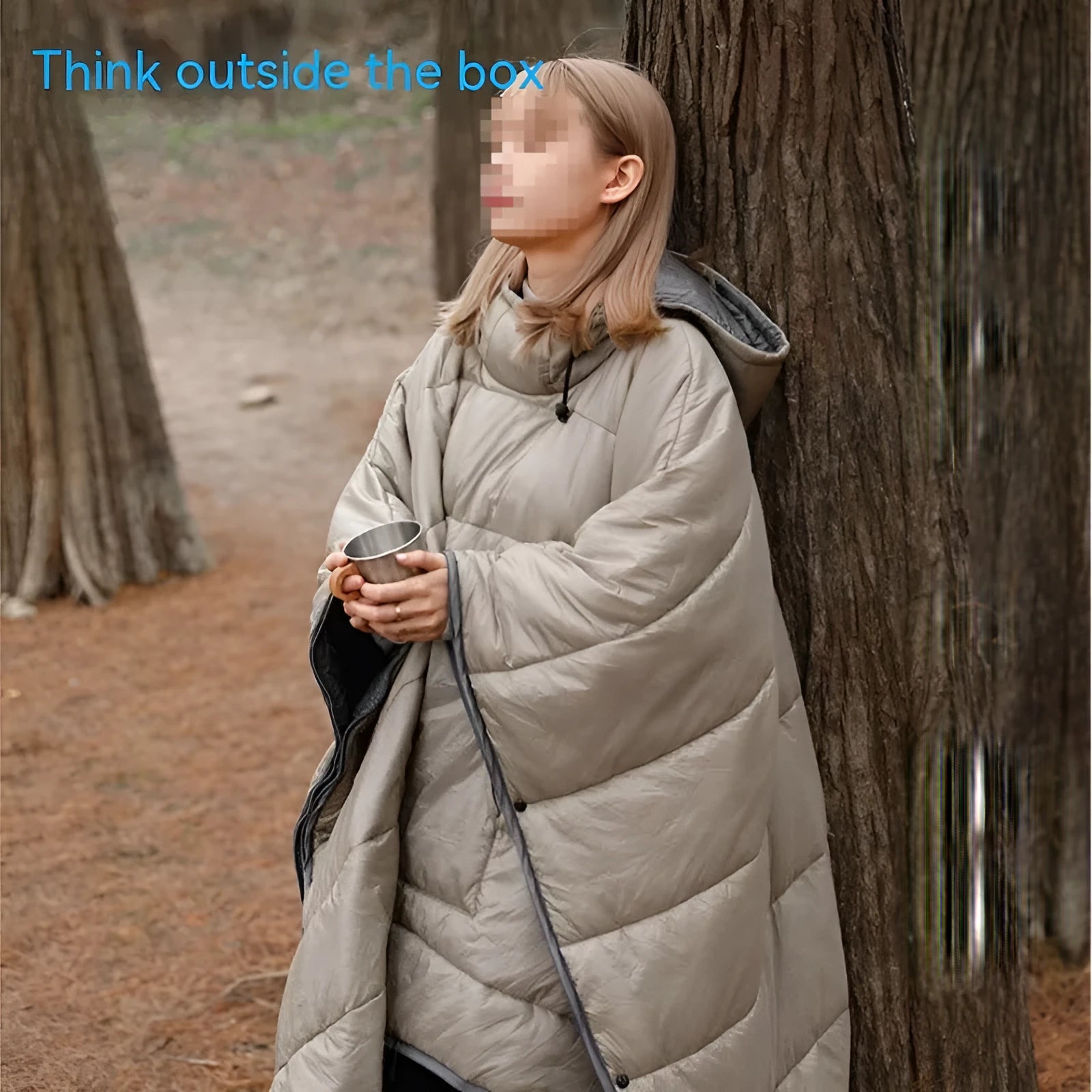 Army Green adult wearable cloak sleeping bag unfolded showing 200x140cm size