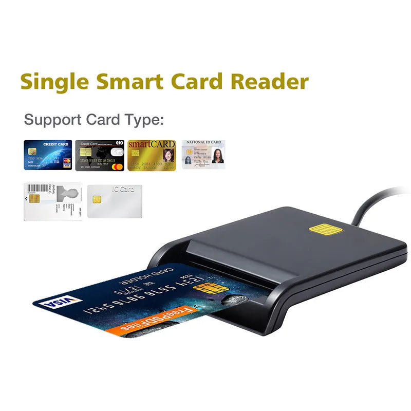 DM-HC65 USB Smart Card Reader black ABS casing connected via USB cable