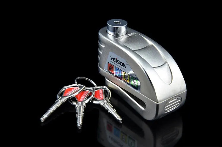 Alloy waterproof disc brake alarm lock for bicycle motorcycle electric car with 3 keys and AG13 batteries