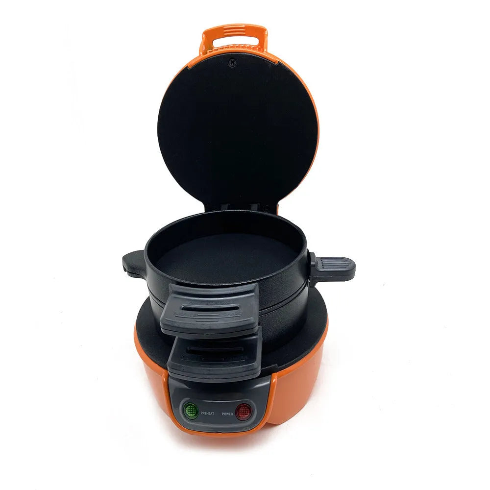 Breakfast machine sandwich maker with egg cooker ring and waffle plates in red, orange or grey