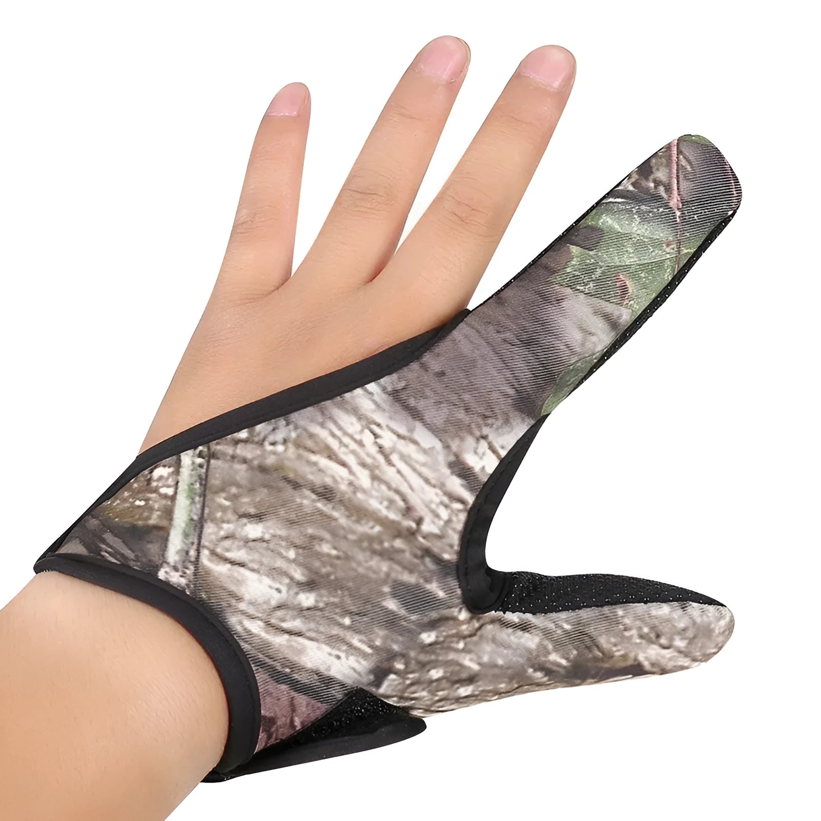 A single two-finger fishing glove for right or left hand in blue, made of diving cloth and microfiber.