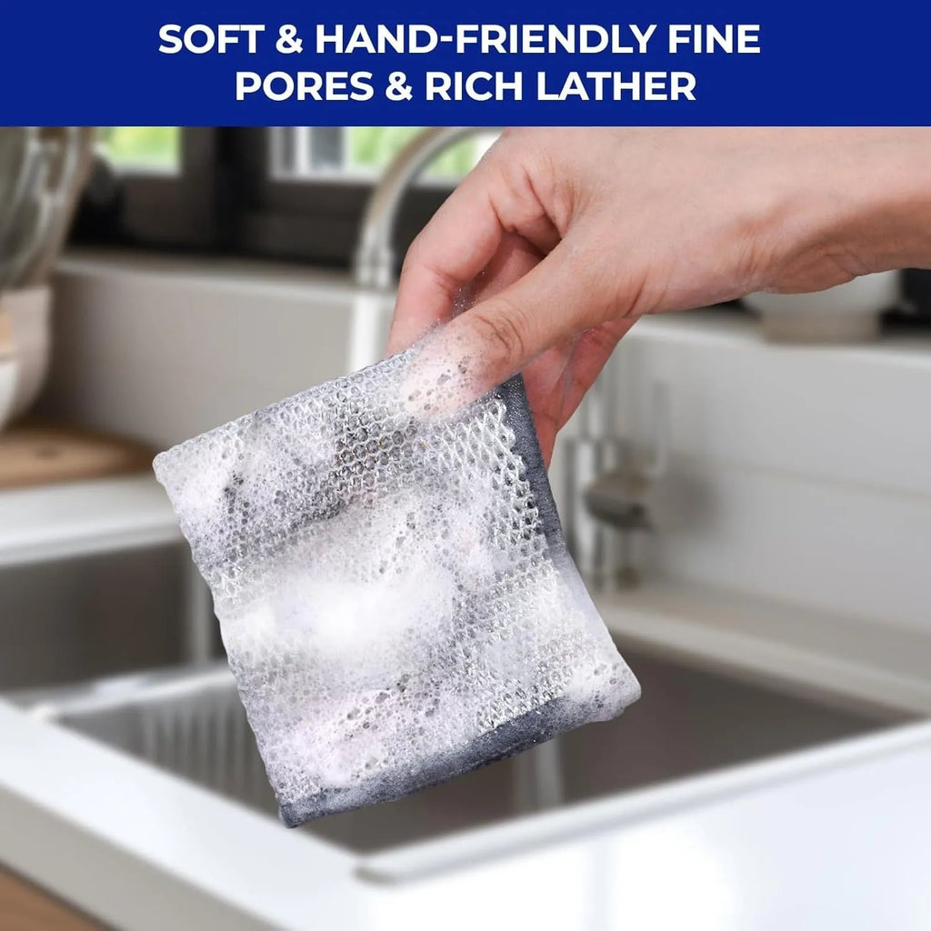 Silver wire and coloured microfibre cleaning rags in 20cm and 25cm square sizes for pots and bowls.