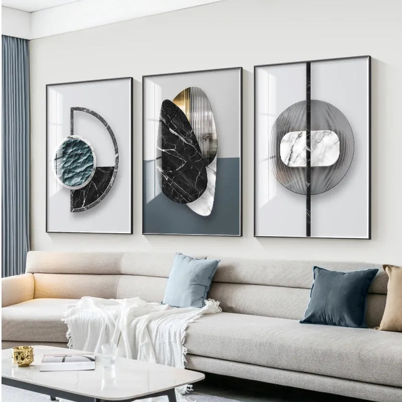 Abstract geometric pattern canvas wall painting in modern style