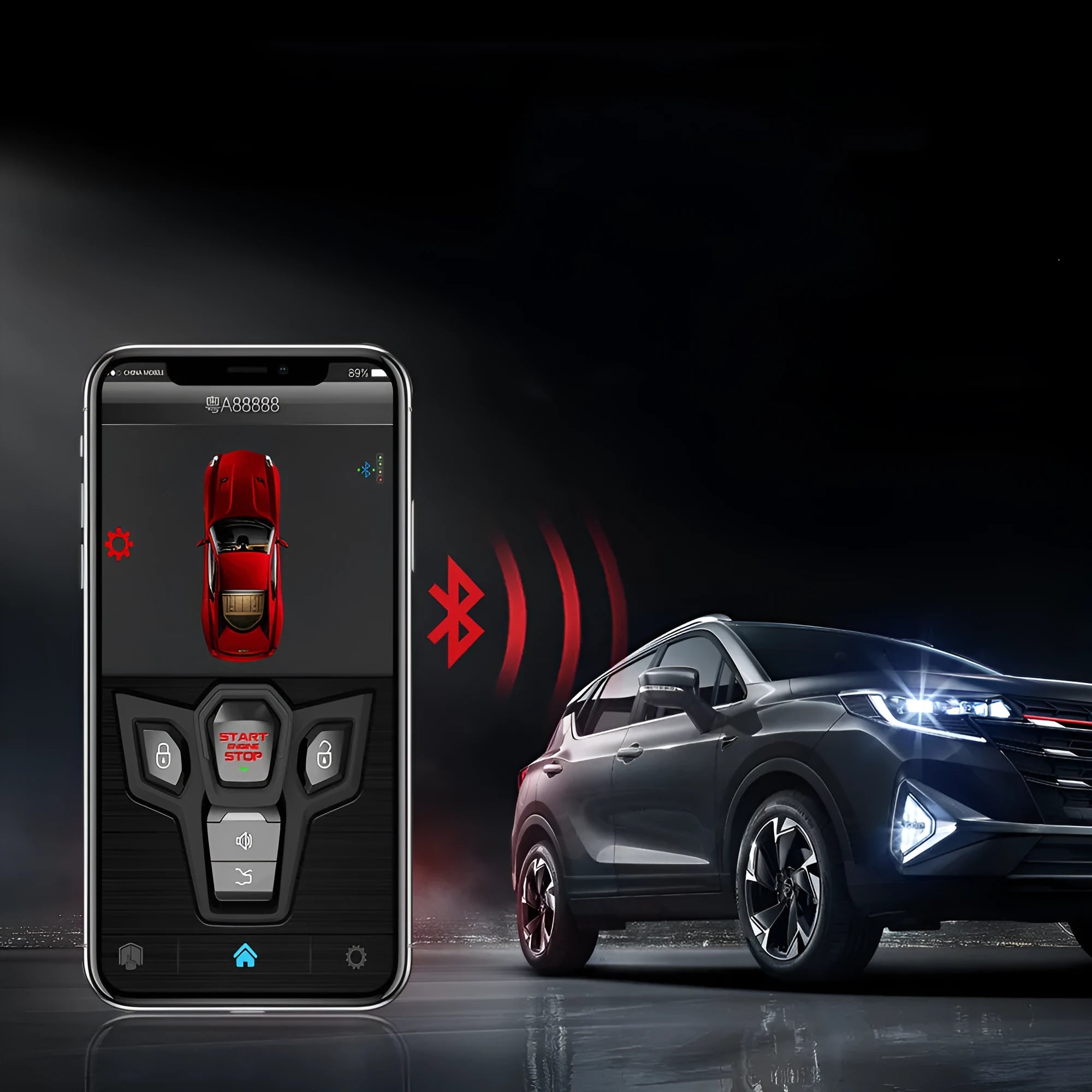 Red and frosted black car alarm remote control system with two remotes for vehicle security