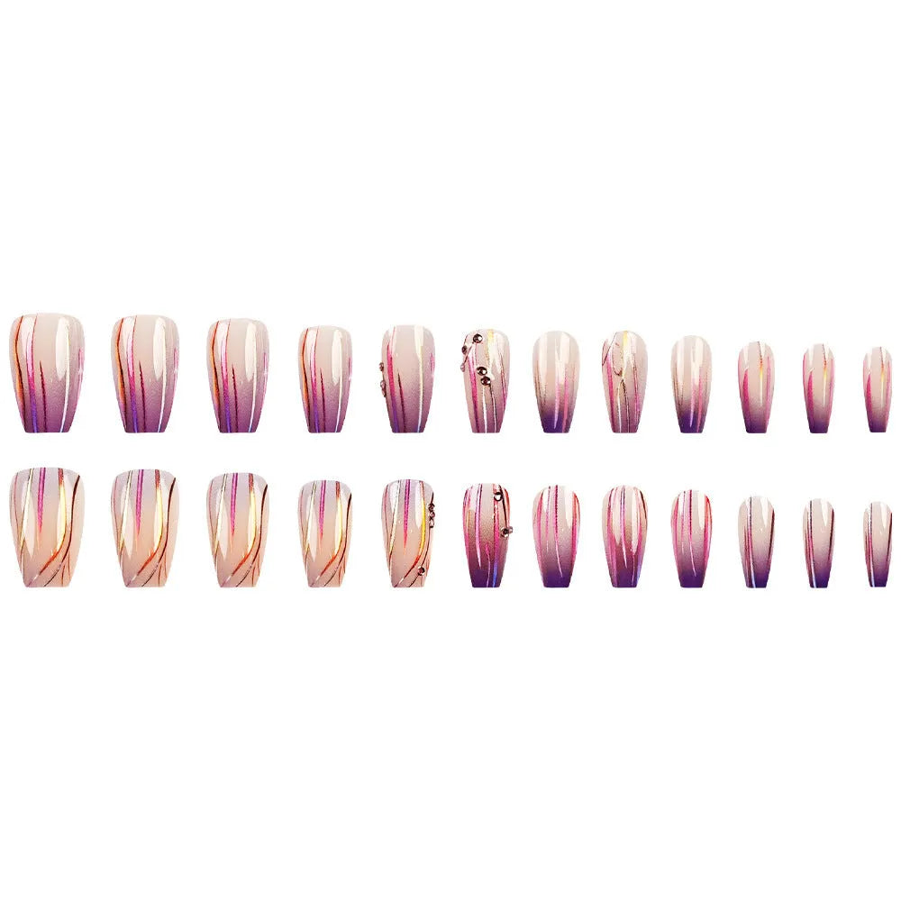 Magic purple gradient nail stickers with starry sky pattern for short nails