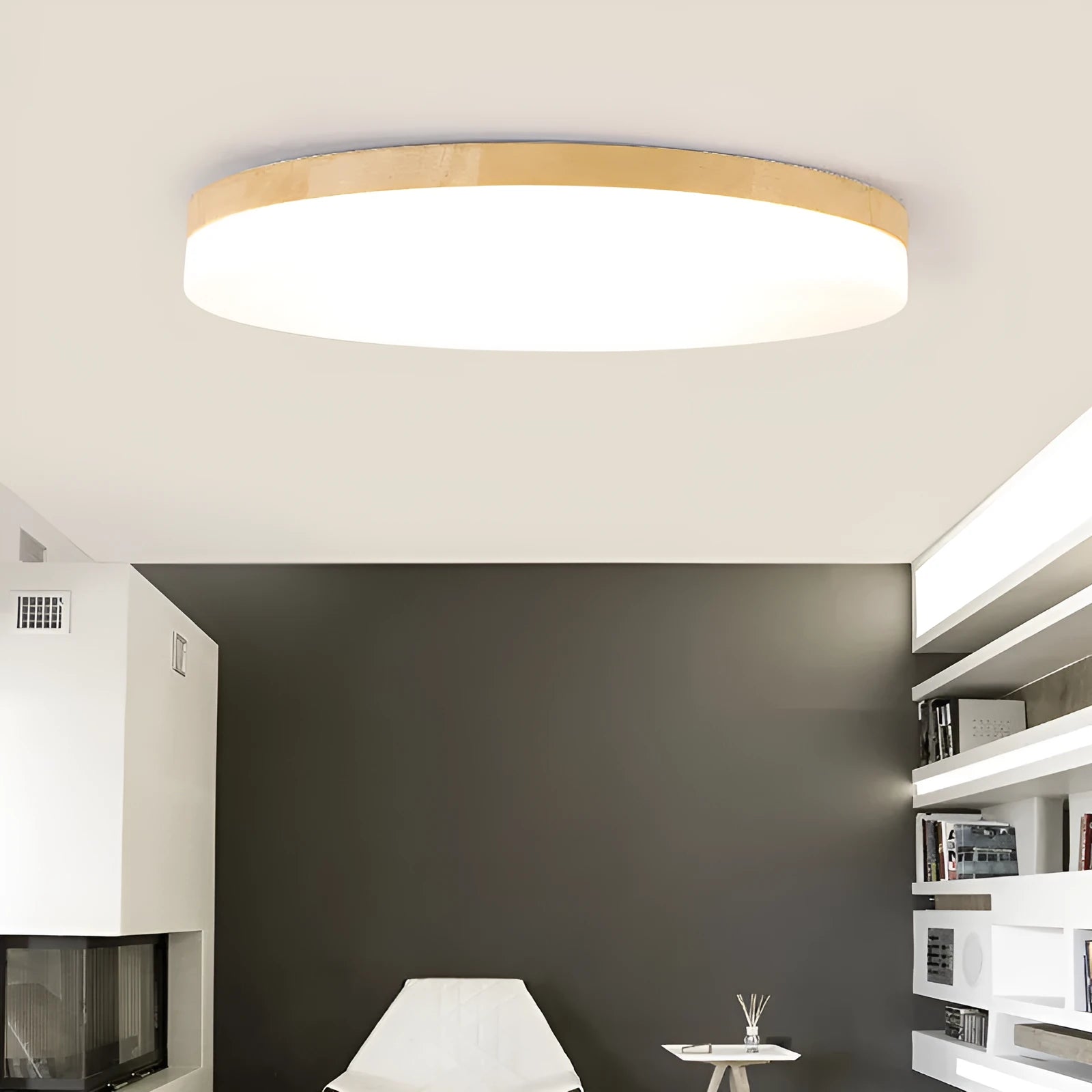 Japanese minimalist wooden art ceiling lamp with acrylic shade in three size options