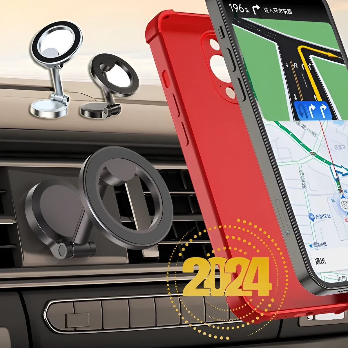 Foldable all-metal magnetic car phone mount for dashboard use in Qian Colour